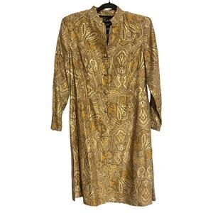 Vintage Color FX 100% Silk Jacket Duster Long Paisley Earthy Brown Gold Size 8